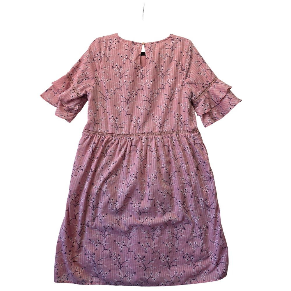 Hidden Alley Pink Floral Ruffle Sleeve Babydoll Dress L Cottagecore - Picture 2 of 8